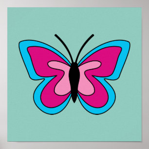Rosa Magenta Blue Butterfly Poster