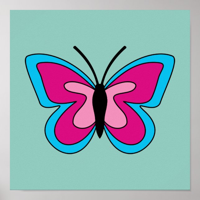 Rosa Magenta Blue Butterfly Poster (Framsidan)