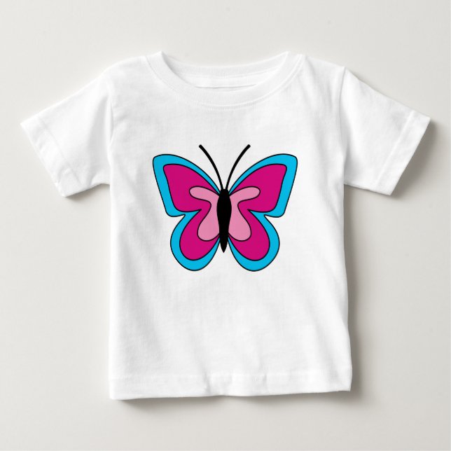 Rosa Magenta Blue Butterfly T Shirt (Framsida)
