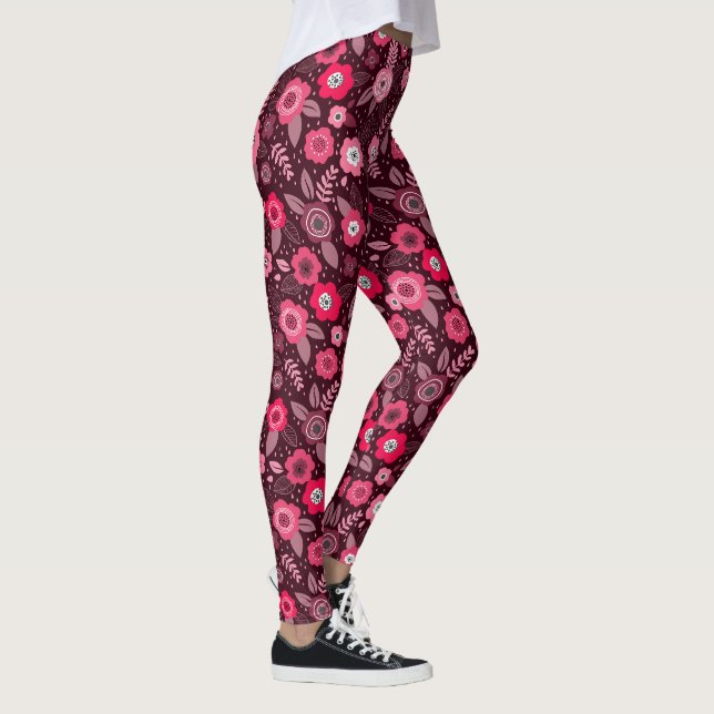 Rosa magenta elegant ditsy blommönster leggings (Höger)