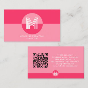 Rosa Magenta Geometrisk Modern Monogram QR-kod Visitkort