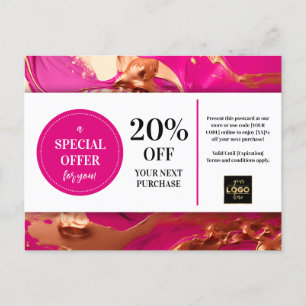 Rosa Magenta Guld Paint Coupon Discount Postcard Vykort