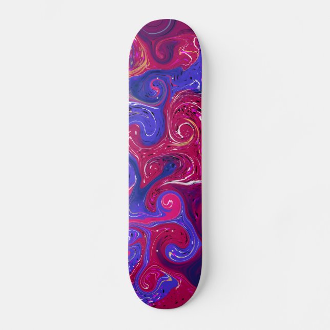 Rosa, Magenta, Lila Swirled Marble Fluid Art Mini Skateboard Bräda 18,5 Cm (Framsida)