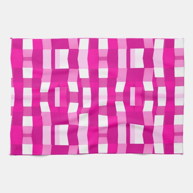 Rosa Magenta Modern Geometrisk Blockkonst Kökshandduk (Horisontell)