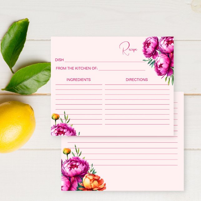 Rosa magenta möhippa Recept Card (Pink magenta bridal shower recipe card
Pink magenta peach peonies spring summer bridal shower )