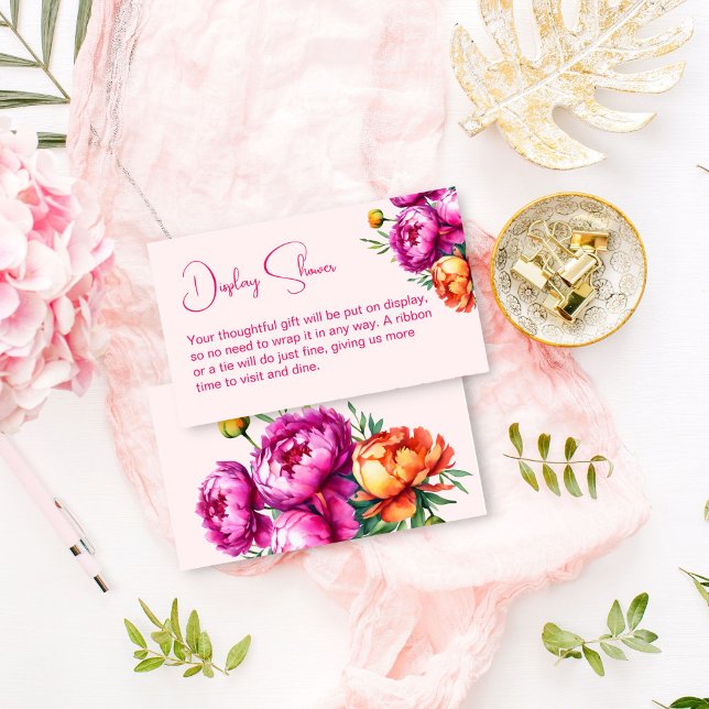 Rosa magenta möhippa visning-dusch tilläggskort (Pink magenta orange peonies bridal shower display shower enclosure cards)