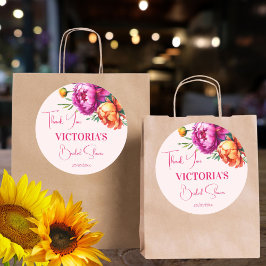 Rosa magenta persika blomster bröllopsdusch gåva runt klistermärke