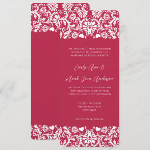 Rosa Magenta Victorian Blommigt Damask Wedding Inbjudningar