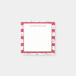 Rosa Magenta Vita Rand Guld Glitter-konfetti Post-it Block
