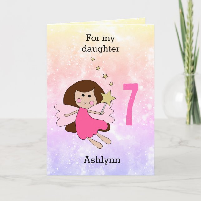 Rosa Magic Fairy 7:e Birthday Card Kort (Framsida)