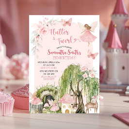 Rosa Magic Forest Fairy Flutter & Twirl Birthday Inbjudningar