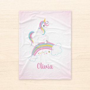 Rosa Magic Rainbow Unicorn Personlig Fleecefilt