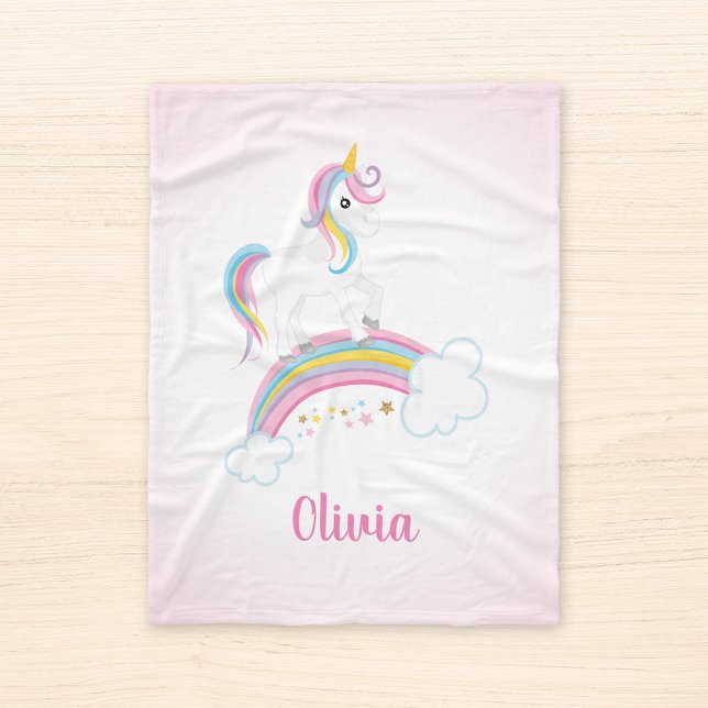 Rosa Magic Rainbow Unicorn Personlig Fleecefilt (Skapare uppladdad)