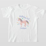 Rosa Magic Unicorn Birthday Girl T Shirt<br><div class="desc">Den här t-shirt-skjortan har en söt,  magisk,   rosa-enhörn med regnbåge omgivna av hjärtan och är en roligt och ett gigantiskt val för födelsedagstjuven till bära på hennes födelsedagsfest eller på hennes speciella dag.</div>