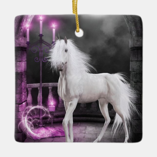 Rosa Magic Unicorn Julgransprydnad Keramik (Framsida)