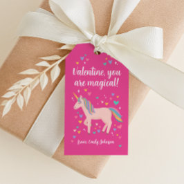 Rosa Magic Unicorn Kids Classroom Valentine Presentetikett