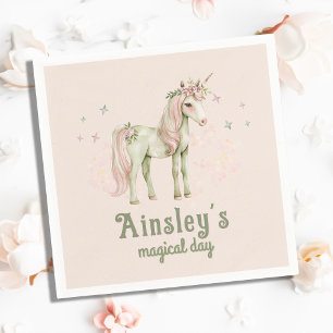 Rosa Magic Unicorn Personlig Birthday Pappersservett