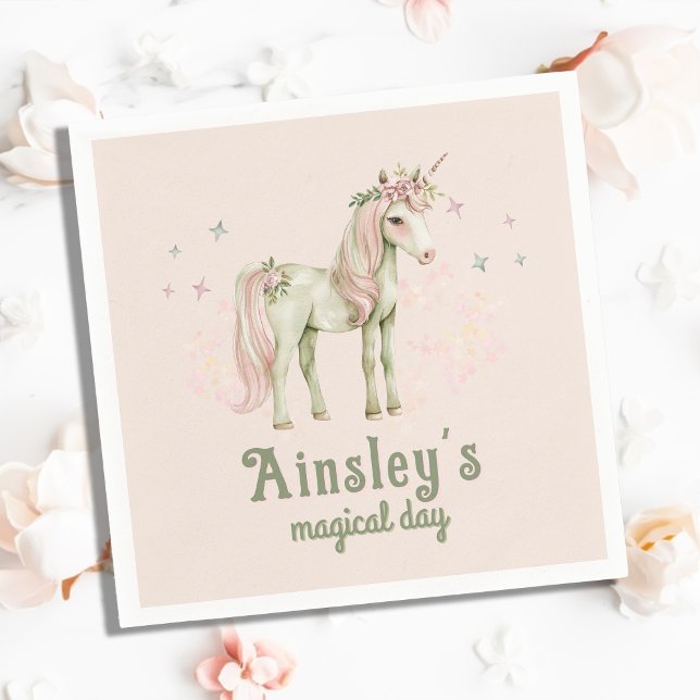 Rosa Magic Unicorn Personlig Birthday Pappersservett (Skapare uppladdad)