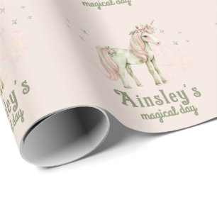 Rosa Magic Unicorn Personlig Birthday Presentpapper