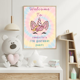 Rosa Magic Unicorn tie Dag-födelsedag Välkomstskyl Poster