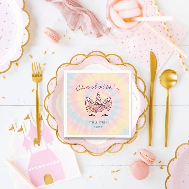 Rosa Magic Unicorn tie dye guld glitter födelsedag Pappersservett (Skapare uppladdad)