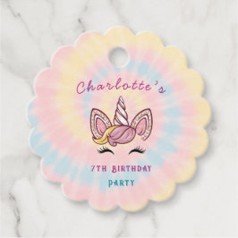 Rosa magisk enhörning tie dye guld glitter födelse gåvor etiketter