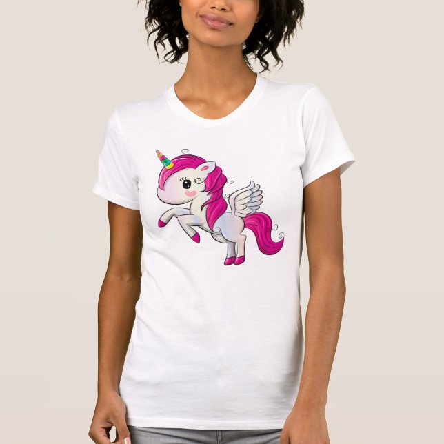 Rosa Magisk Söt Enhörning T Shirt (Framsida)