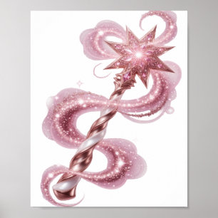 Rosa magisk stav med stjärnor och rosa glitter poster