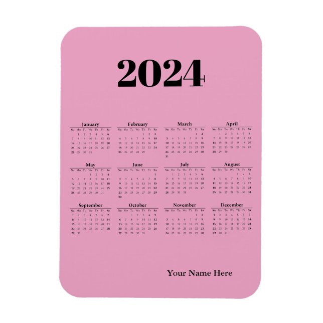 Rosa magnetiskt kort för 2024-kalender magnet (Vertikal)