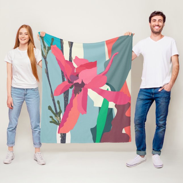 Rosa Magnolia Abstrakt Blommigt Färg Blocks Home Fleecefilt (På plats)