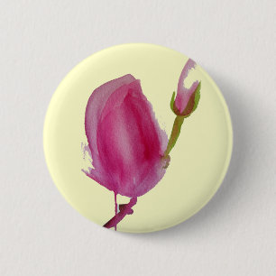 Rosa Magnolia akvarell blomsterkonst Knapp