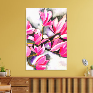 Rosa Magnolia akvarell Canvastryck