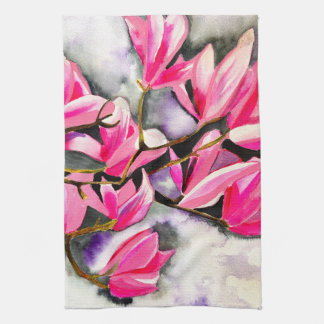 Rosa Magnolia akvarell Kökshandduk