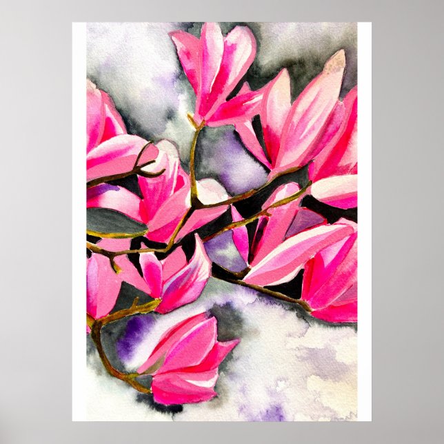 Rosa Magnolia akvarell Poster (Framsidan)