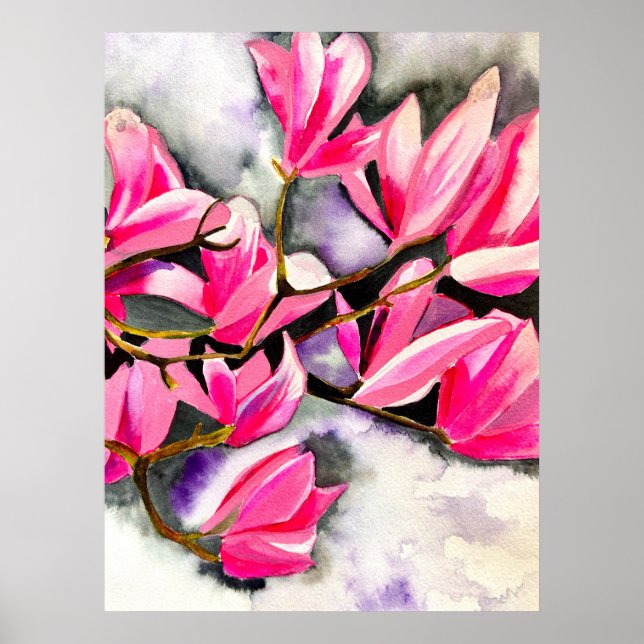 Rosa Magnolia akvarell Poster (Framsidan)