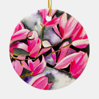 Rosa Magnolia akvarellkonst Julgransprydnad Keramik