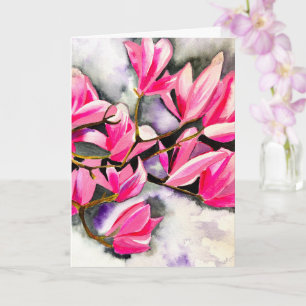 Rosa Magnolia akvarellkonst Kort