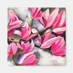 Rosa Magnolia akvarellkonst Magnet