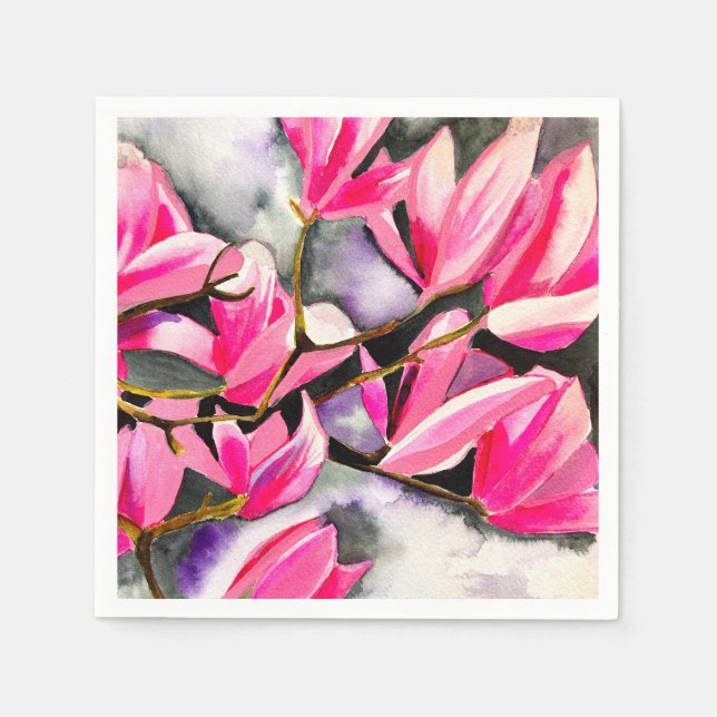 Rosa Magnolia akvarellkonst Pappersservett (Framsidan)