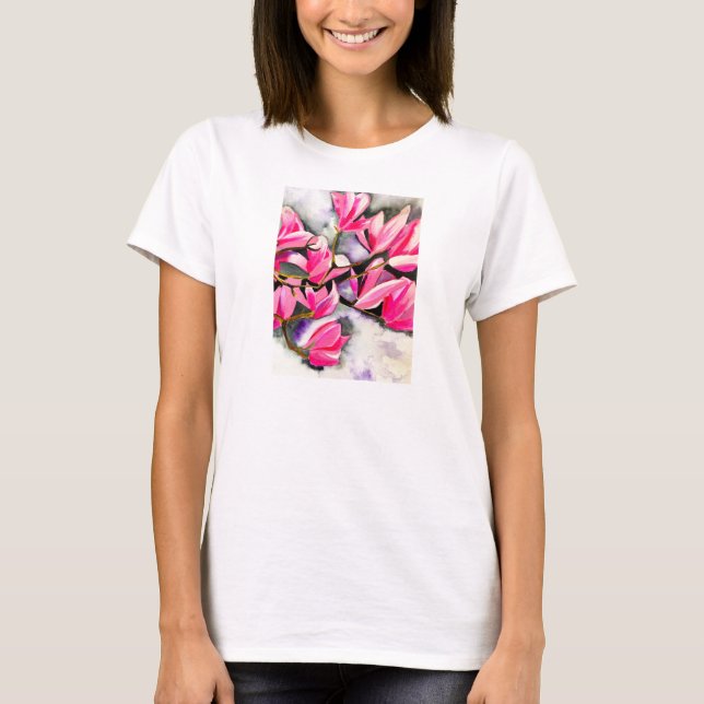 Rosa Magnolia akvarellkonst T Shirt (Framsida)