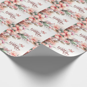 Rosa Magnolia-Blommar och fåglar Grattis på födels Presentpapper