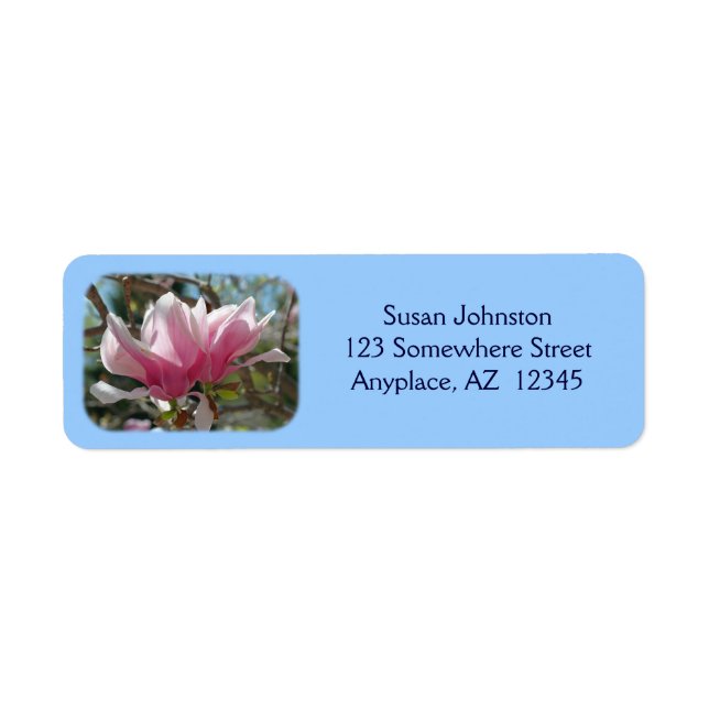 Rosa Magnolia Blommars Flower Address Label Returadress Etikett (Framsidan)