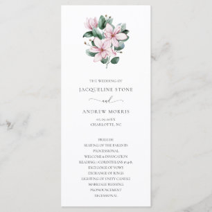 Rosa Magnolia Blommig Elegant Bröllop Program