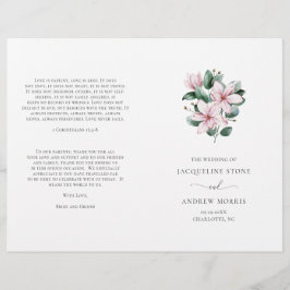 Rosa Magnolia Blommig Elegant Bröllopsprogram