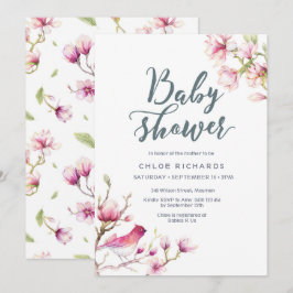 Rosa Magnolia Blommigt Baby Shower-inbjudan Inbjudningar