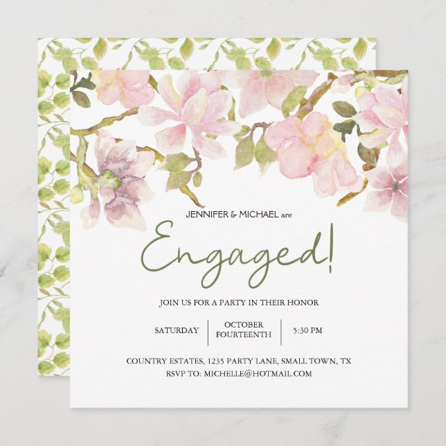 Rosa  Magnolia Blommigt Elegant Förlovning (Fram/baksida)