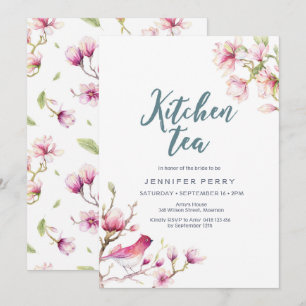 Rosa Magnolia Blommigt Kitchen Tea Party-inbjudan Inbjudningar