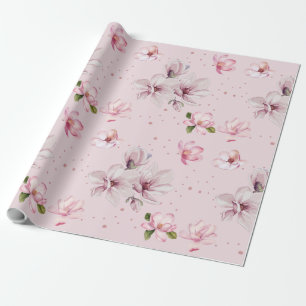  Rosa Magnolia Blommigt Watercolor Gift Presentpapper