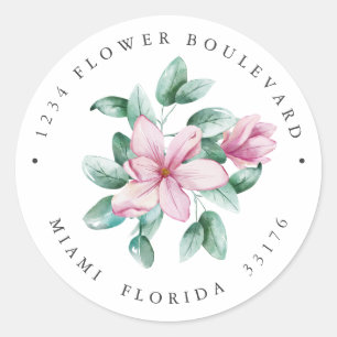 Rosa Magnolia Bouquet Botanisk Returadress Runt Klistermärke