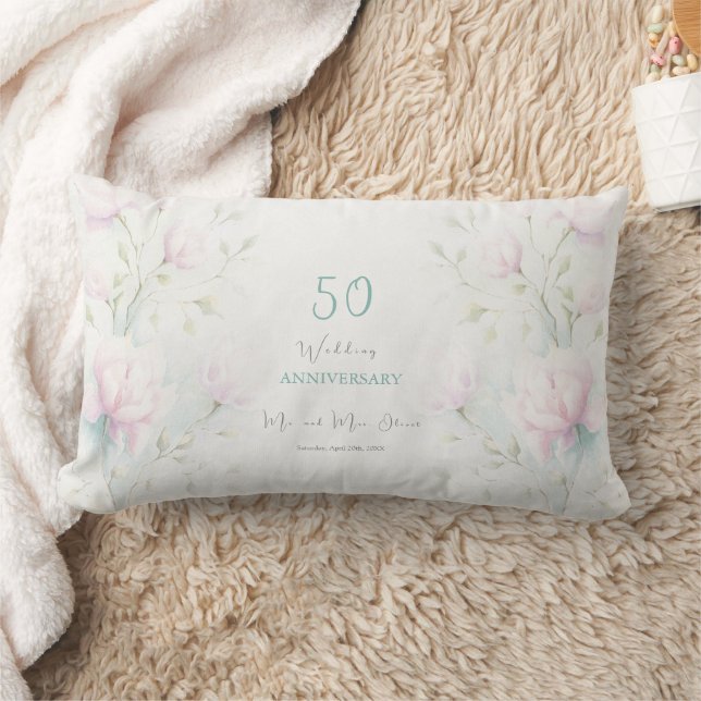 Rosa Magnolia Bröllop-årsdagen 50 år Lumbarkudde (Filt)